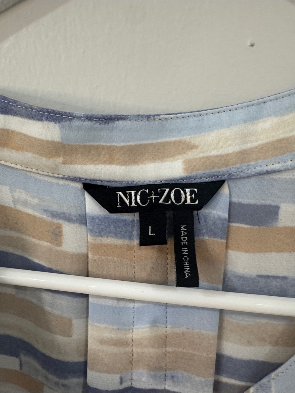 Nic + Zoe Blue, Brown Orange Striped V-Neck longline Tunic blouse boho chic - Picture 6 of 7